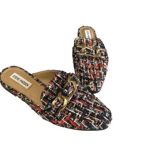 Steve Madden Multicolor Tweed Loafers with Gold Chain - Picture 2 of 11